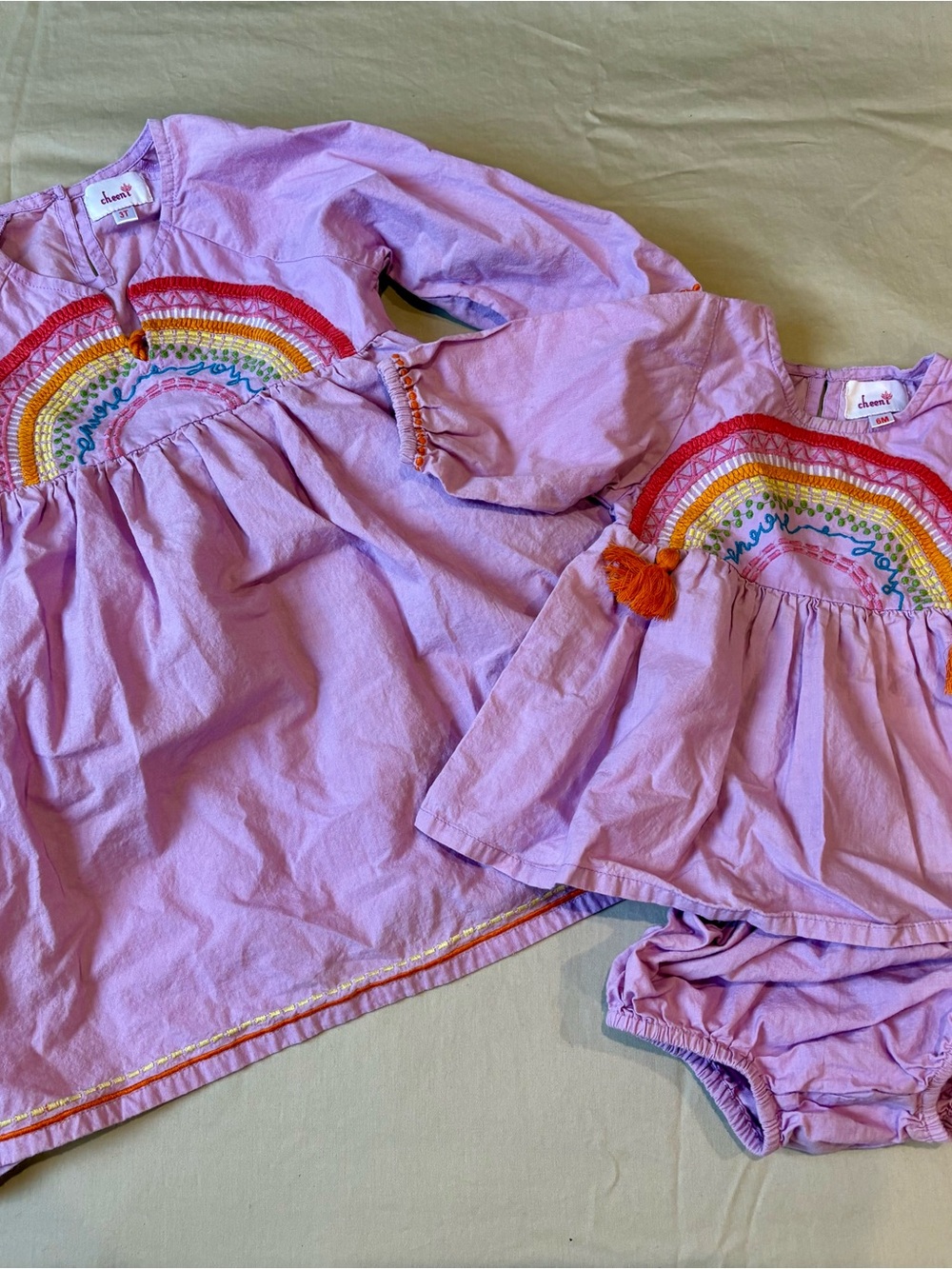 Sister set- Lilac Rainbow Embroidered Girls' Dress(111)